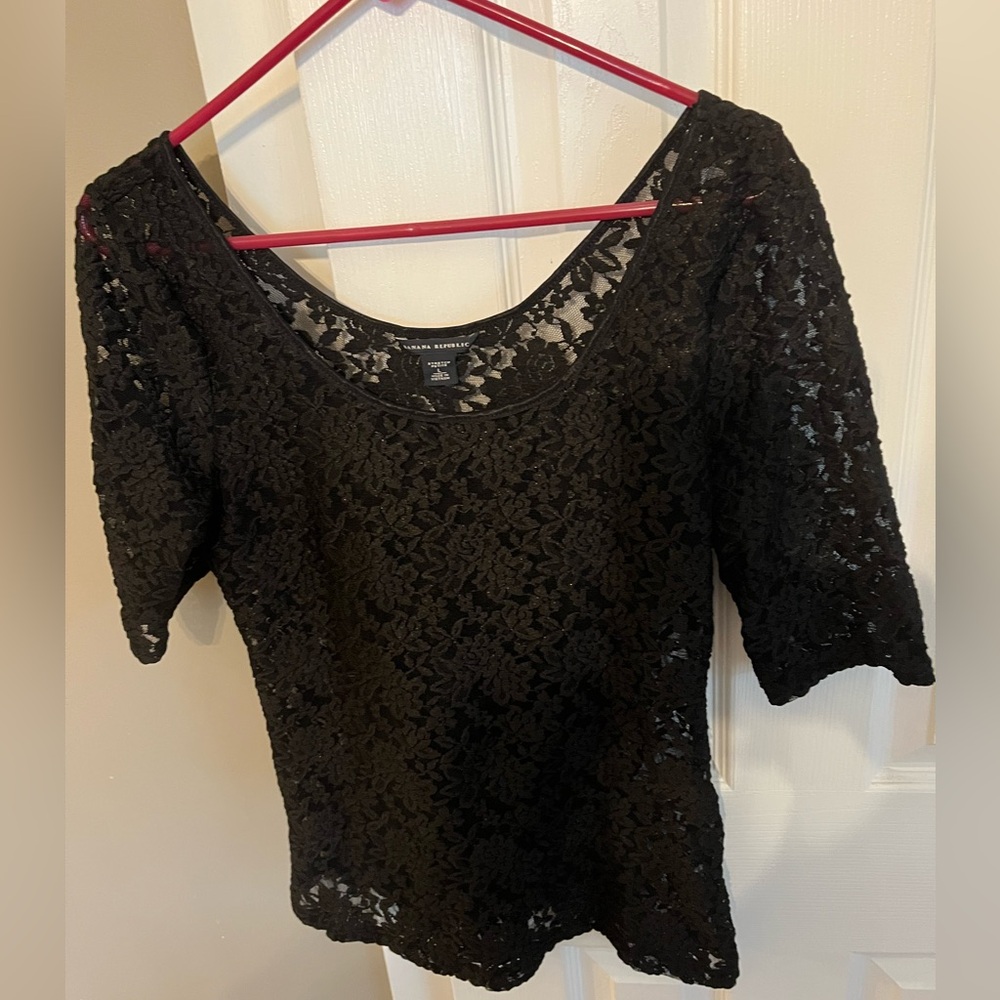 Banana Republic Black Floral Lace Blouse